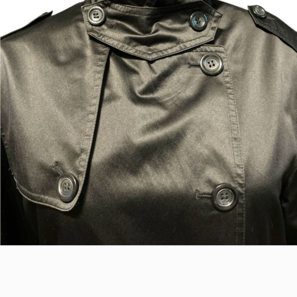 Dana Buchman Black Trench Coat with Animal Print Lining And Tie - Picture 8 of 14